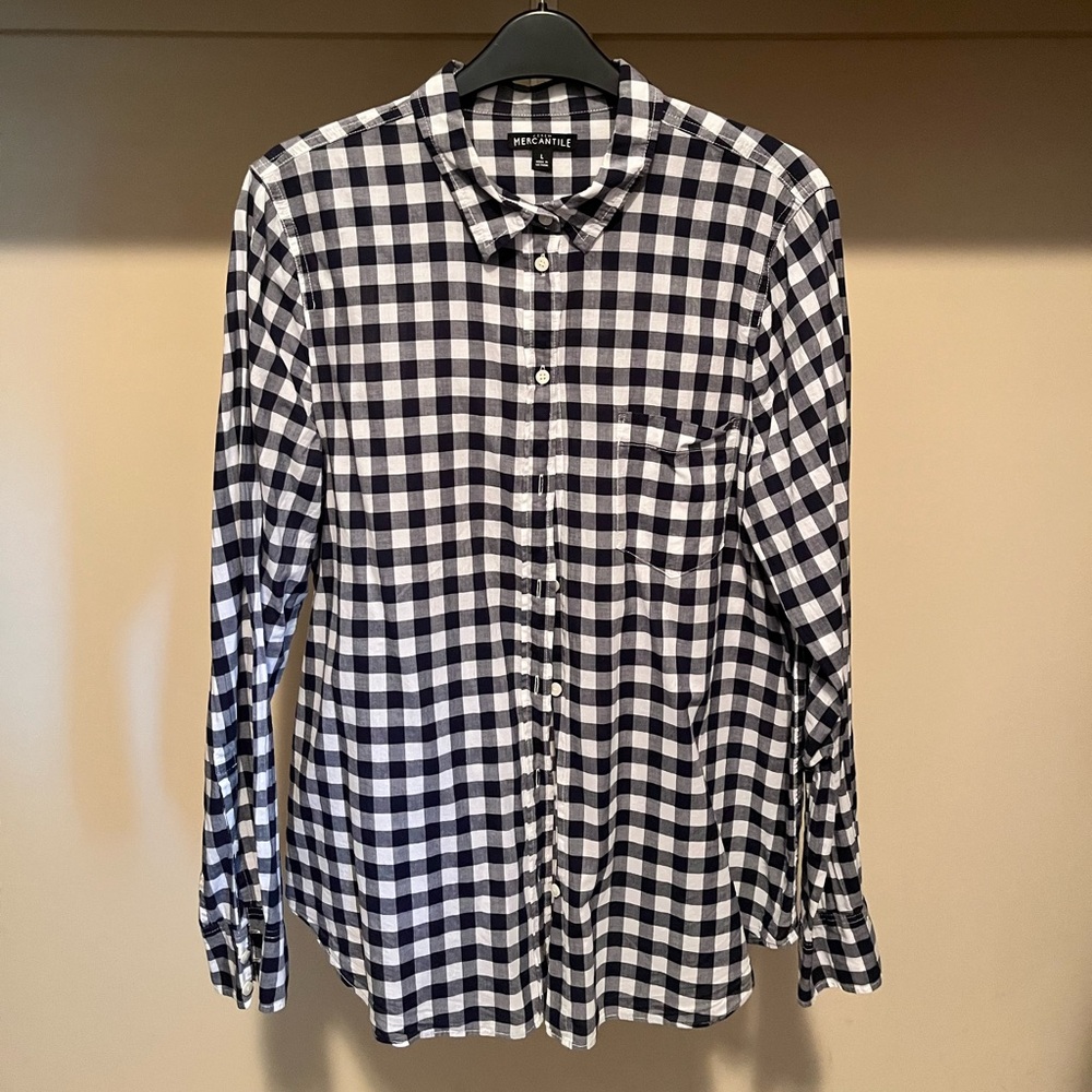 J. Crew Navy and White Checkered Button Down Shirt
